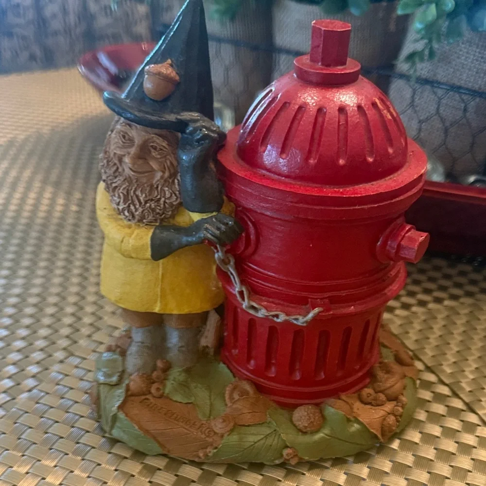 Charming Gnome with Red Fire Hydrant Figurine (Tom Clark) Collectible
